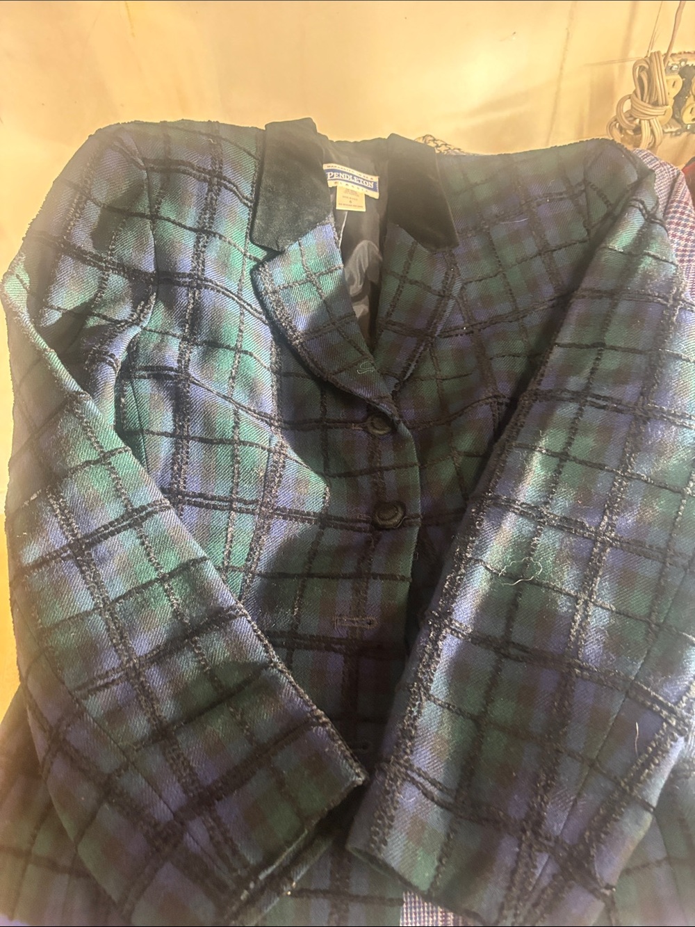 Pendleton Blue & Green Plaid Wool Blazer